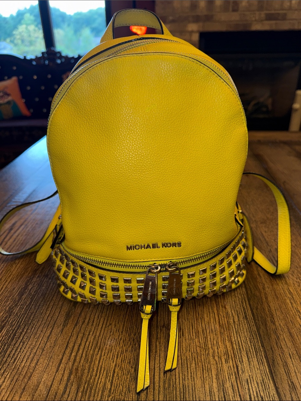 Michael Kors Rhea Medium Yellow Leather Studded Backpack